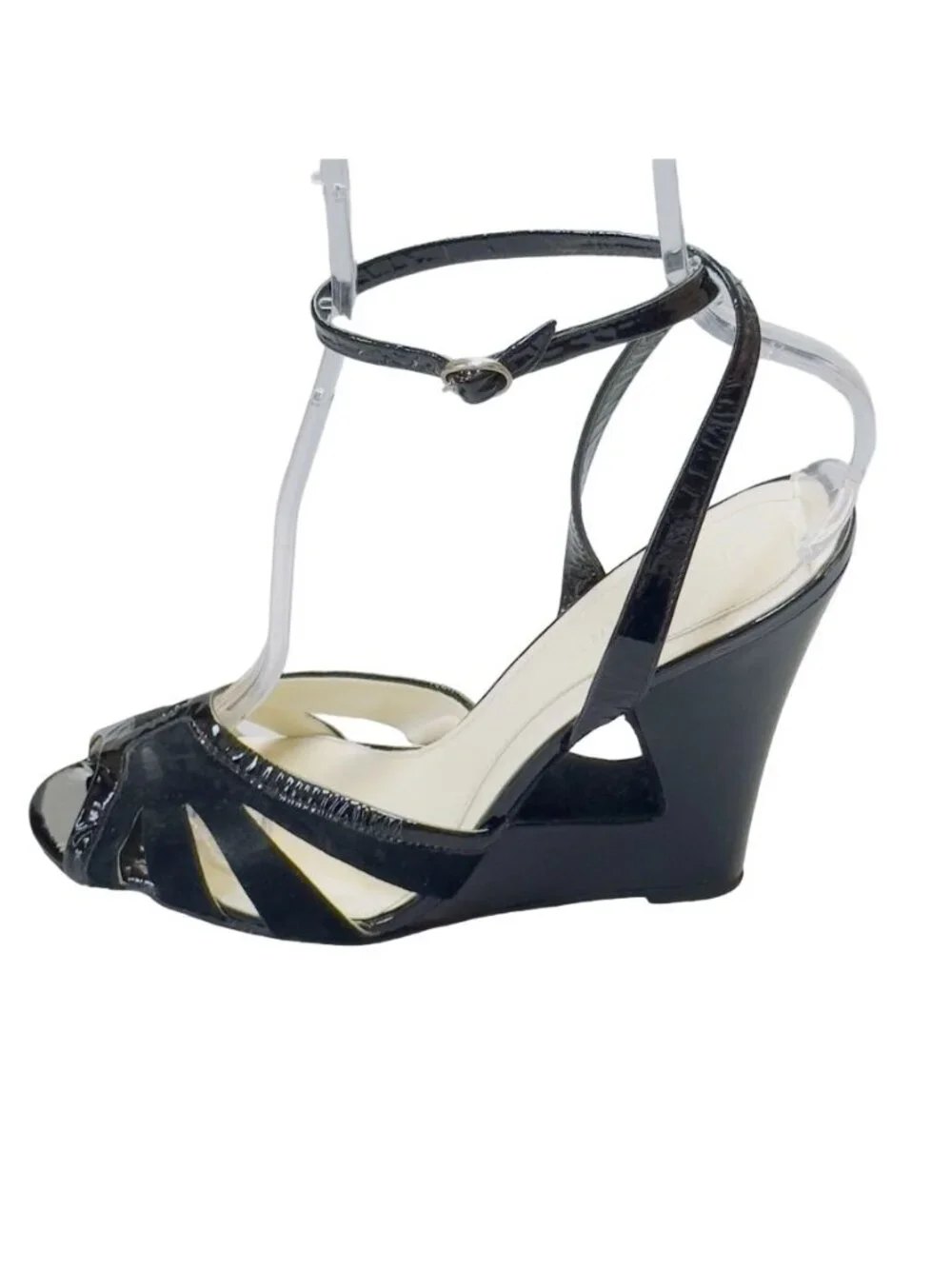 JILL STUART Women's Shoes Black Heels Strap Closure Patent Leather Suede Size M